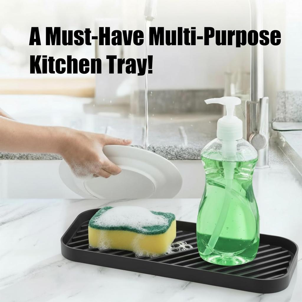 Silicone Kitchen Soap Tray & Bathroom Trays, Holders & Organizers - Dish Soap Holder, Kitchen Sink Tray, Heat Resistant (Black)