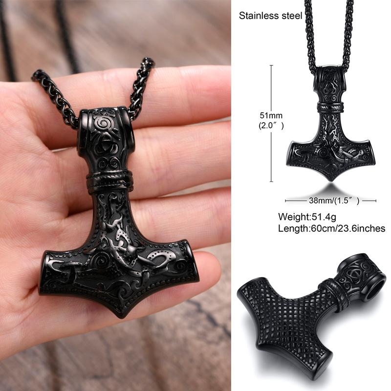 Viking Hammer of Thor for Men,Stainless Steel Norse Pagan Symbol Pendant,Punk Jewelry Gift