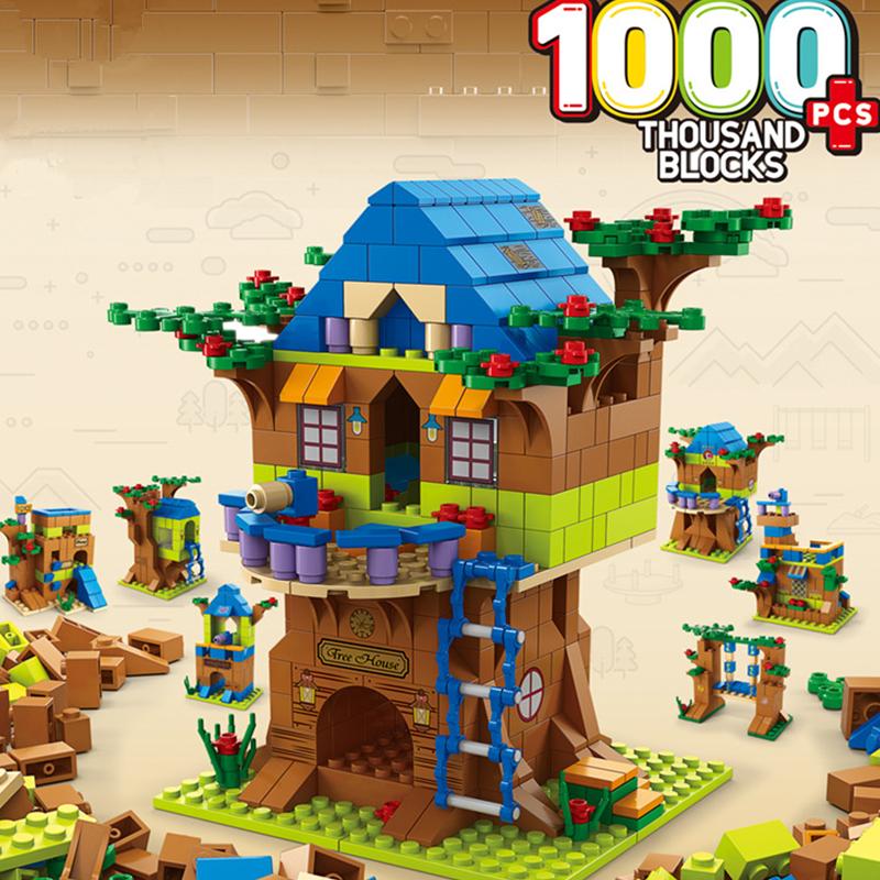 6in1 NEU Baumhaus Baumhaus Mädchenschloss Zimmer Klettern Rutsche Klassisches Modell Bausteinsets Steine Spielzeug Stadt