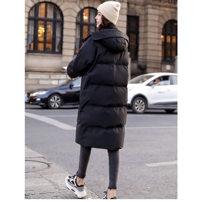 Løs vinterfrakk i dunbomull i koreansk stil for kvinner, mellomlang, tykk hettejakke