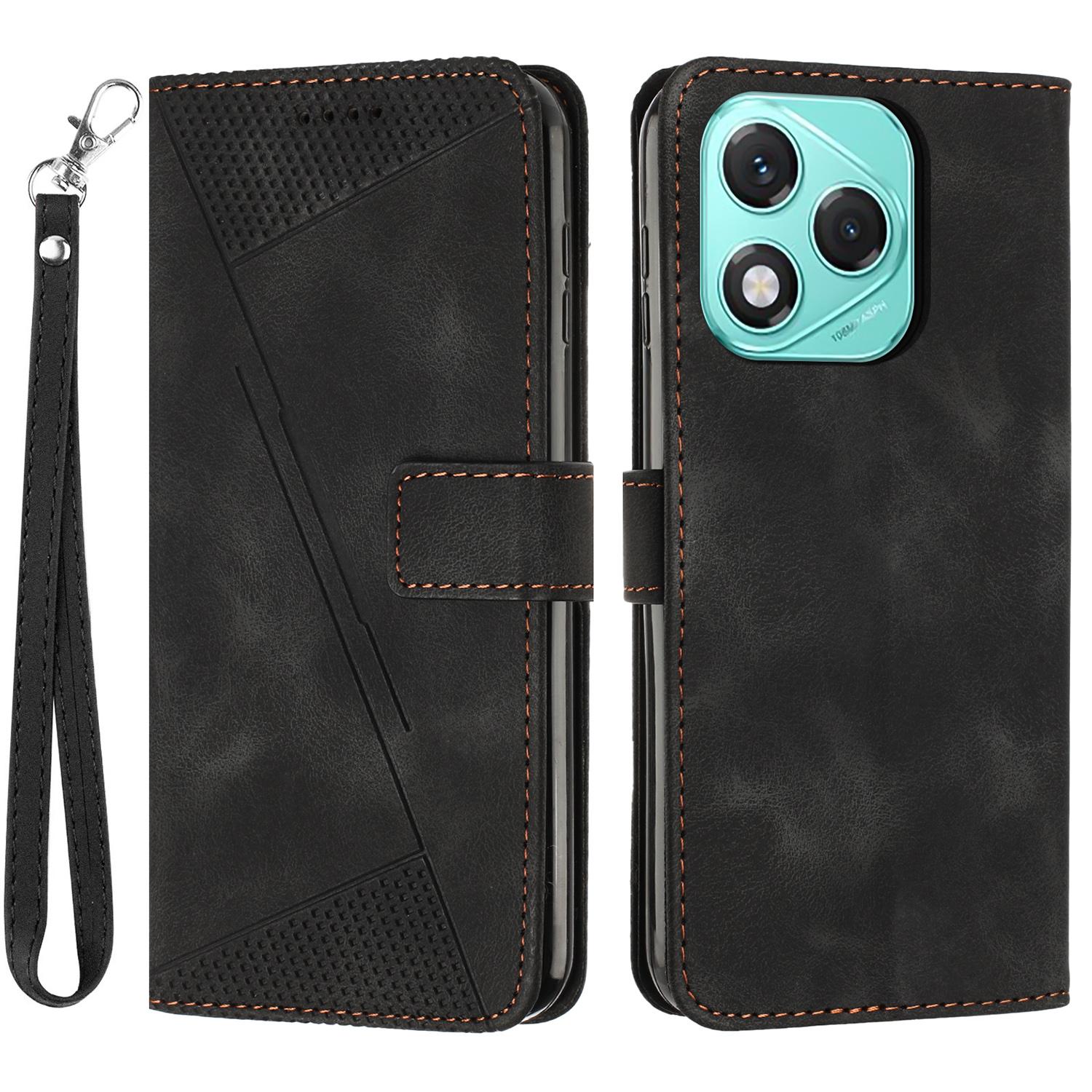 

Шкіряний чохол для Honor 400 Lite з тисненням у вигляді трикутника, чохол для телефону Black