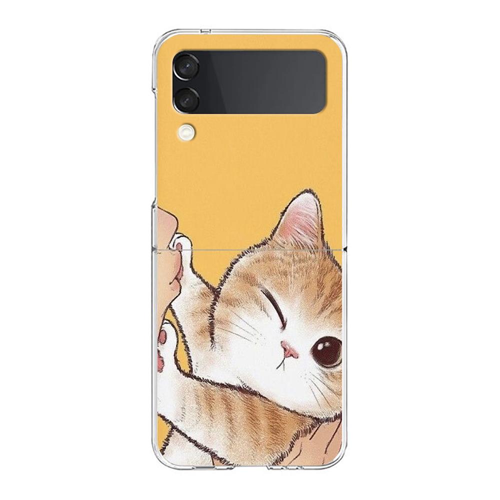 Cat Cute Kitten Cartoon For Samsung Galaxy Z Flip 3 4 5 Hard Folding Clear PC Phone Case For Samsung Z Flip3 Back Cover Bumper