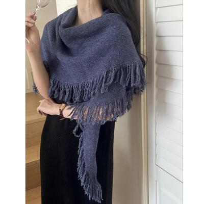 Koreanisch inspirierter Quasten-Dreiecksschal: Damen Herbst/Winter Einfarbig, Vielseitig, Kuscheliger Schal.