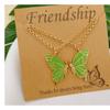 Split Butterfly Pendant Necklace Set Pink Enamel Matching Butterfly Necklaces for Best Friends