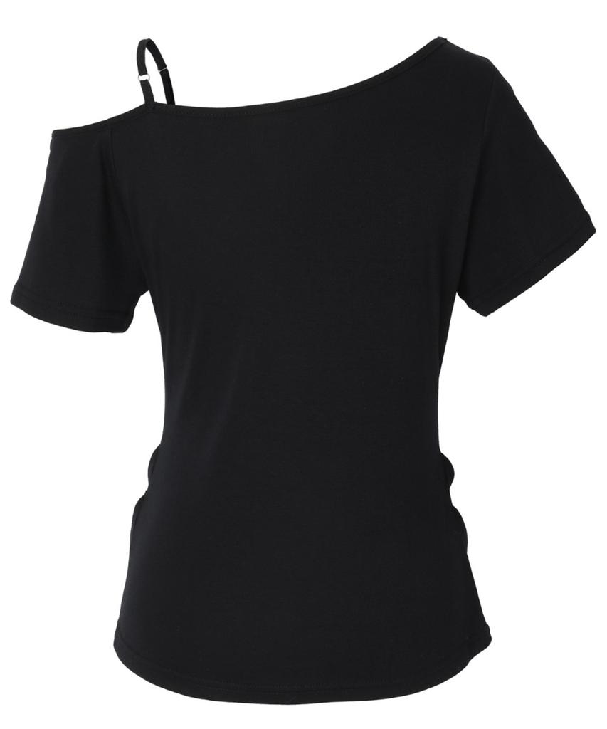 Inegi Buckle Strap One Shoulder Top (Black)