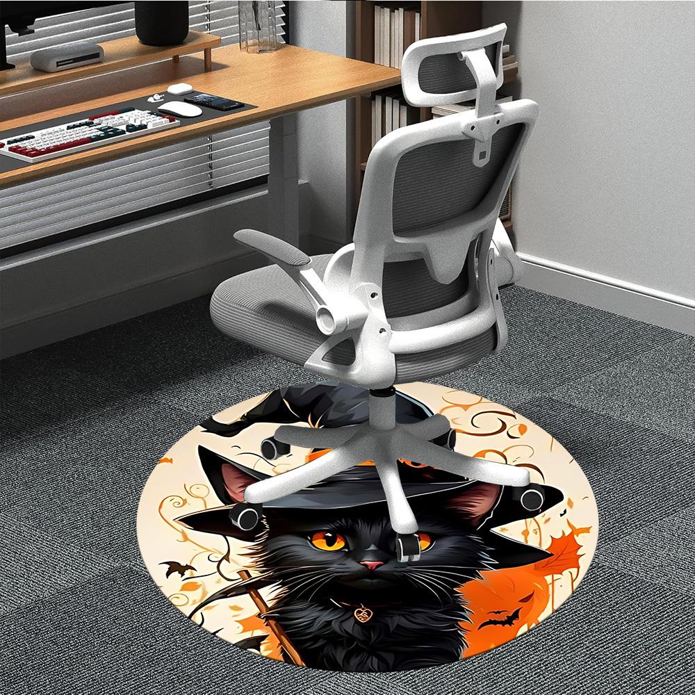 

1PC Halloween Cat Office Round Area Rug, Indoor Mat Suitable ForOffice, Under Office Chairs Bedroom Living Room Home Decor, Room Deco, D090 80cm by 80cm