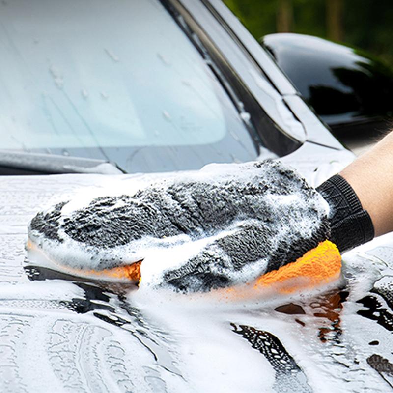 Microfiber Car Washing Mitt Ultra Absorbent Cleaning Gloves Car-Detailing Double-Side Wet/Dry Mitt Car Wash Accessories
