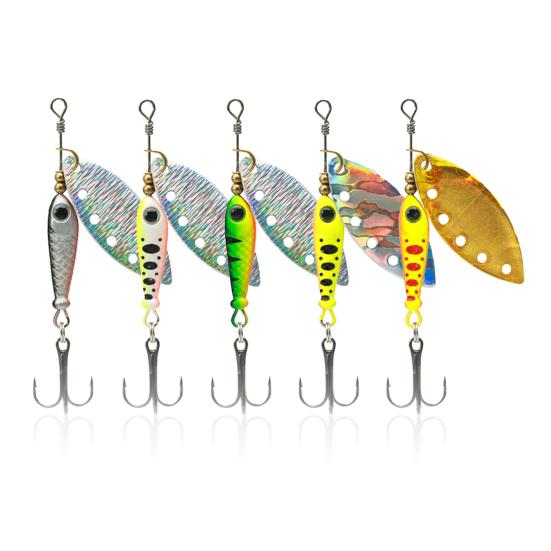 5Pcs 5.7CM/9G Fishing Lure with Spinner Blade Hook Long Casting Metal Rotating Sequin Spoon Spinnerbait Bass Pike Walleye Fishing Accessories