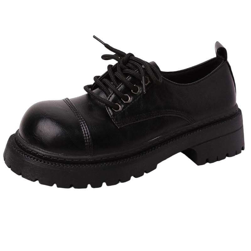 Retro enkla brittisk stil små läderskor dam mångsidiga höstmode snörning med kjol kilklack enskilda skor loafers