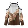 Women's Fashion Casual Temperament Flower Round Neck Off-shoulder Matching Color Long Sleeve T-shirt Top