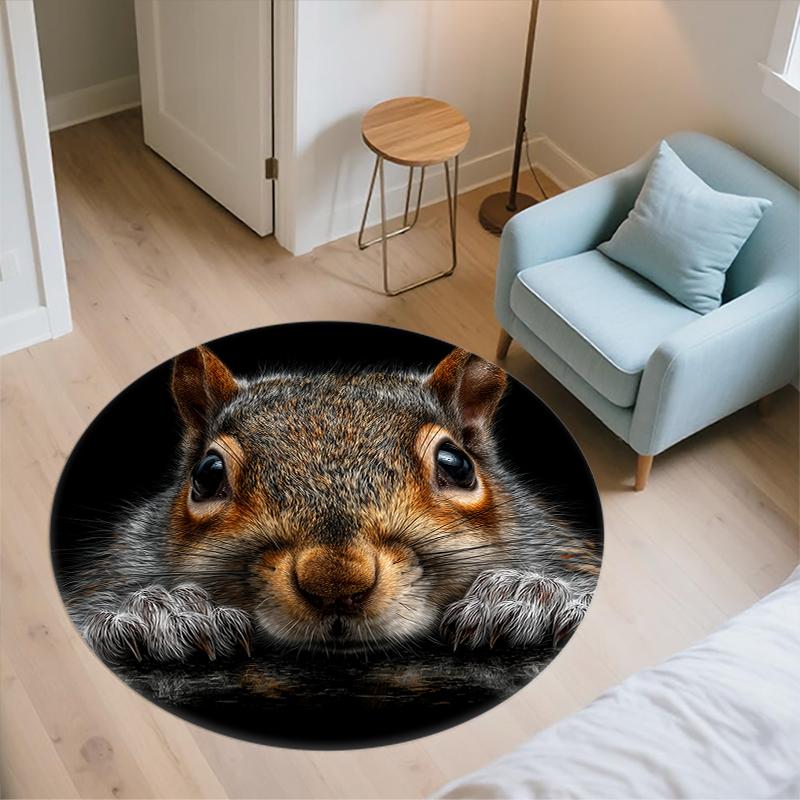 Squirrel pattern round rug,Carpet Rug for Living Room Bedroom Playroom ,Non-slip Floor Mat,Holiday Gifts and Birthday Gifts.