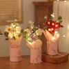 Crochet Flower Bouquet with LED Light Strip Handmade Knitting Yarn Floral Decoration Home Office Table Centerpiece Mother's Day Birthday Gift