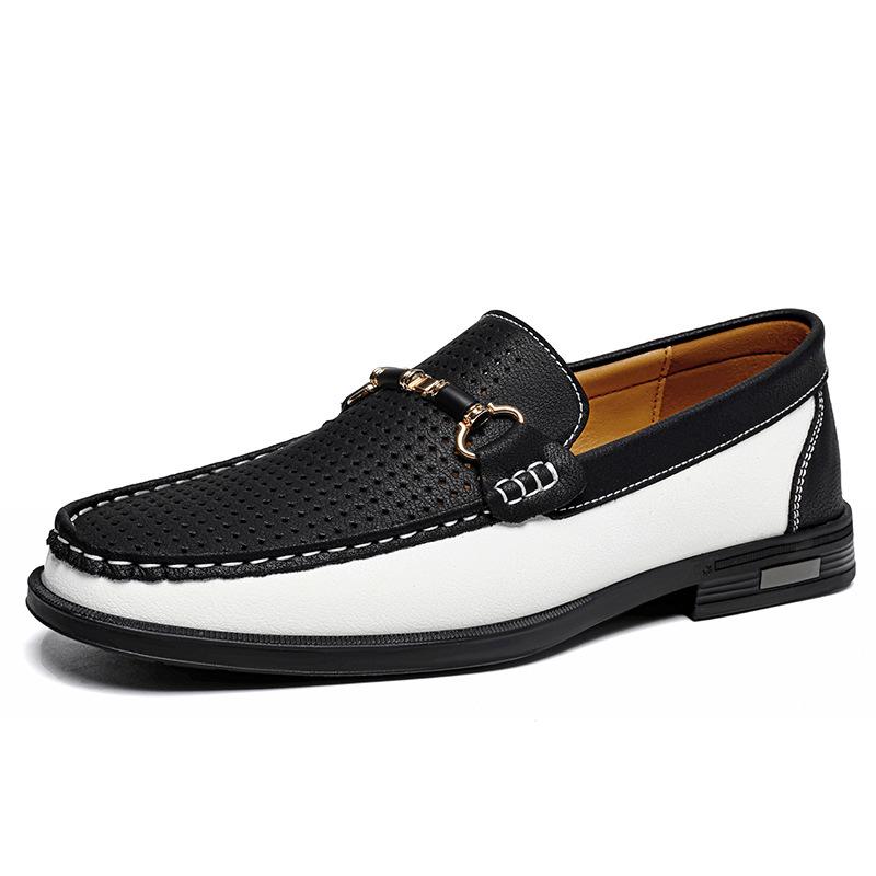 25366 Men's Spring/Summer Low-Top Leather Loafers - Breathable Perforated Design