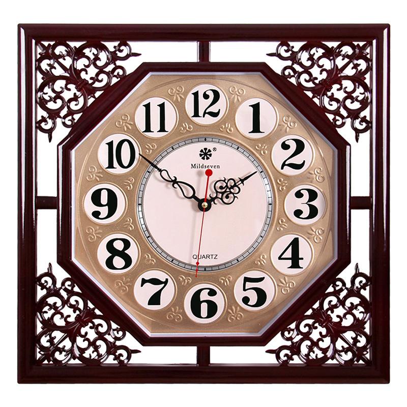 Chinese Style Wall Clock Living Room Square Retro Creative New Chinese Style Household Electronic Quartz Clock Calendar Clock Wall Watch