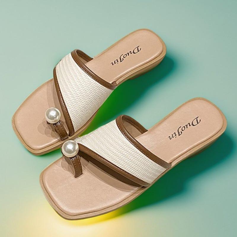 Fashion 2025 Woman Clip Toe Fabric Flipflops Flat Low Heels Slippers Ladies Shoes Summer Slip On Sliders Antiskid Thong Beach Sandals