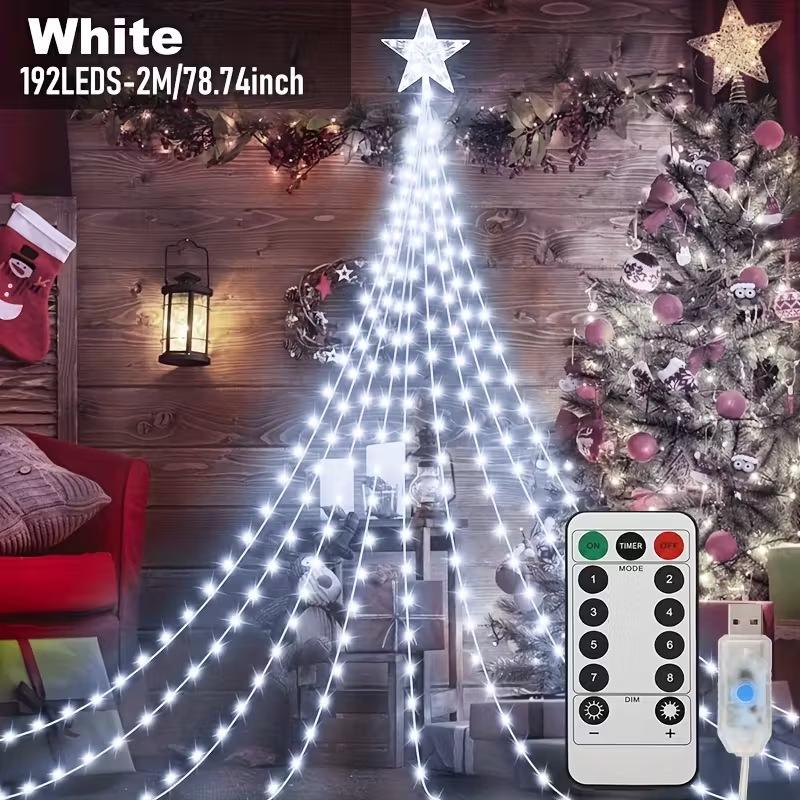 1PC Five-pointed Star Waterfall Lights USB/Solar Powered Christmas Festoon String Lights Party New Year's Eve Decorations