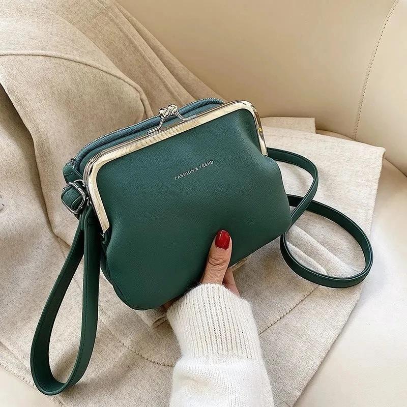 

Fashion Spring summer Shoulder Bag Female PU Leather Crossbody Bags Simple Solir Color Clip Messenger bag Lady Handbag Purse sac 20x6x15cm зелёный