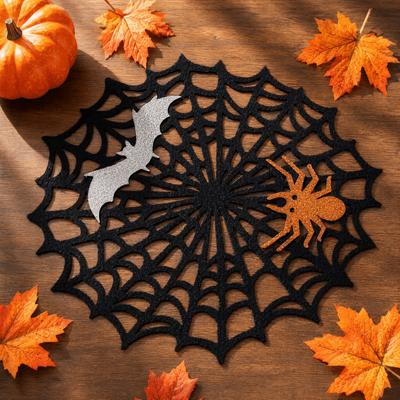 Non-slip Halloween Spider Web Placemat Hollow Out Felt Cup Mat Modern Spider Web Coaster  Party