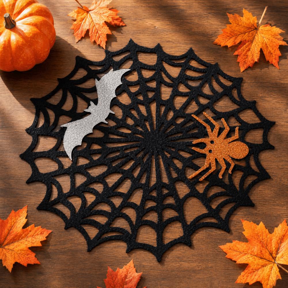 Wasserdichte Halloween Spinnennetz Tischset Ausgestanzte Filz-Tassenunterlage Moderner Spinnennetz-Untersetzer Party
