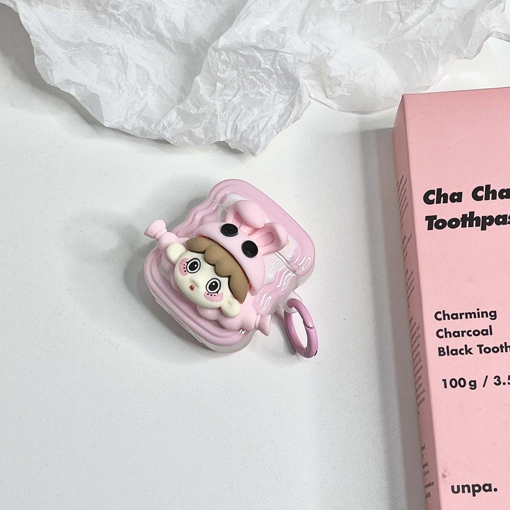 Cute 3d Girl Rabbit Cartoon Bunny Bow Pink Imd Non -Slip Earphone Case For Apple Airpods 1 2 Pro 3 2nd Wireless Bluetooth Box