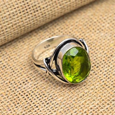 Charming Peridot Gemstone 925 Sterling Silver Handmade Jewelry Ring For Women