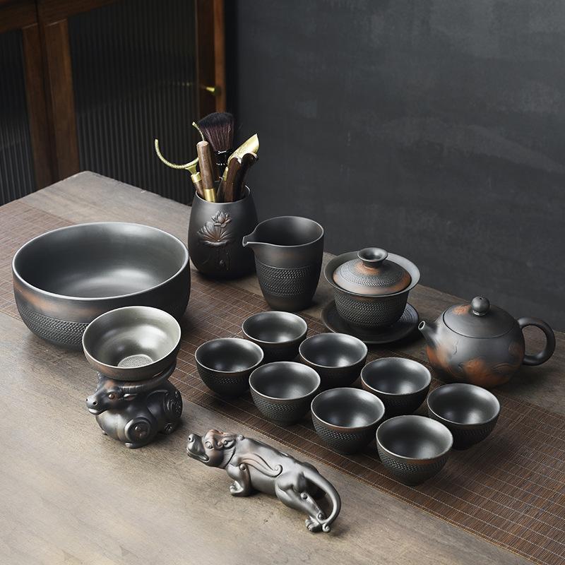 Purple Clay Jumping Knife Kung Fu Tea Set2025New Retro High-End Household Tea Brewing Special Gaiwan Teapot Teacup