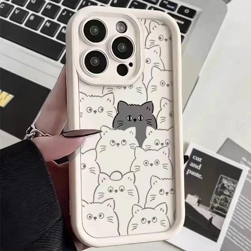 Cute Black Cat Personalized phone case iphone16pro For iPhone 16 15 Pro Max 16E 14 13 12 11 16Plus Silicone Soft Shell