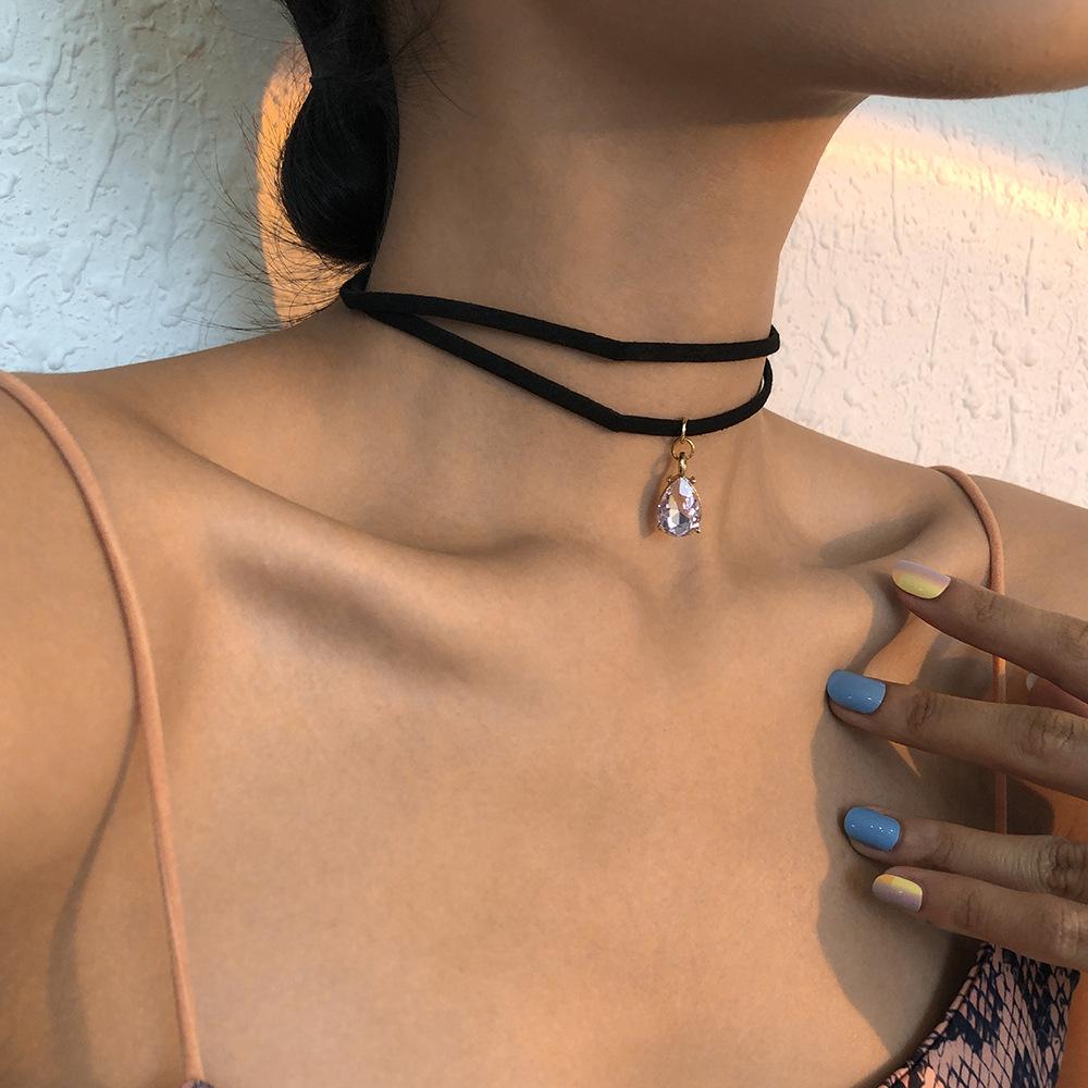 Tooxika Glass Diamond Temperament Double Layer Collarbone Chain Retro Short Personalised Necklace