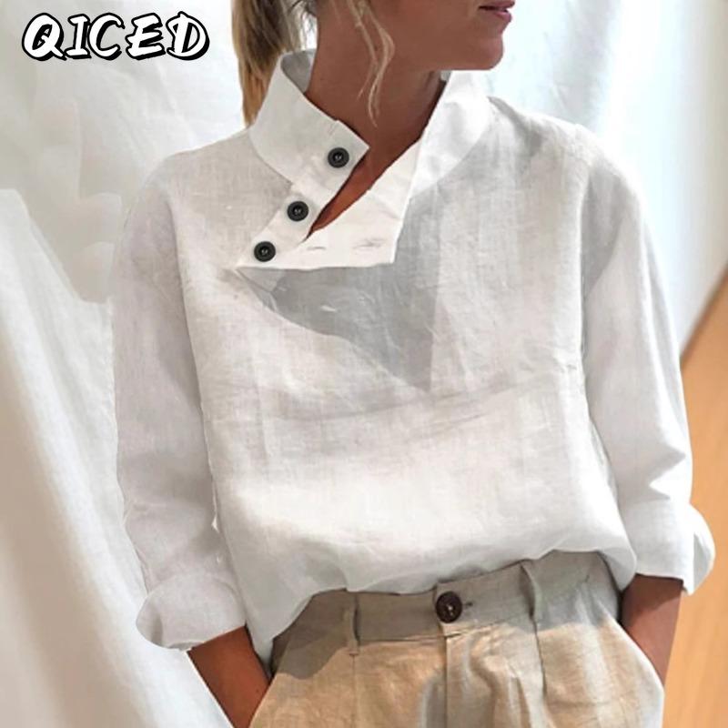 QICED Moda Donna Casual Tinta Unita Stampa Manica Lunga Bluse e Camicie