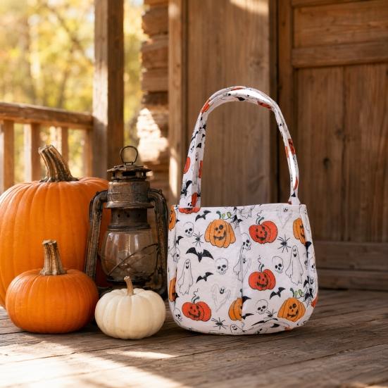 Baizihuahu Halloween Candy Bucket for Kids, Non-Woven Trick or Treat Tote Basket, Pumpkin Ghost Snack Holder with Handle Party Favors
