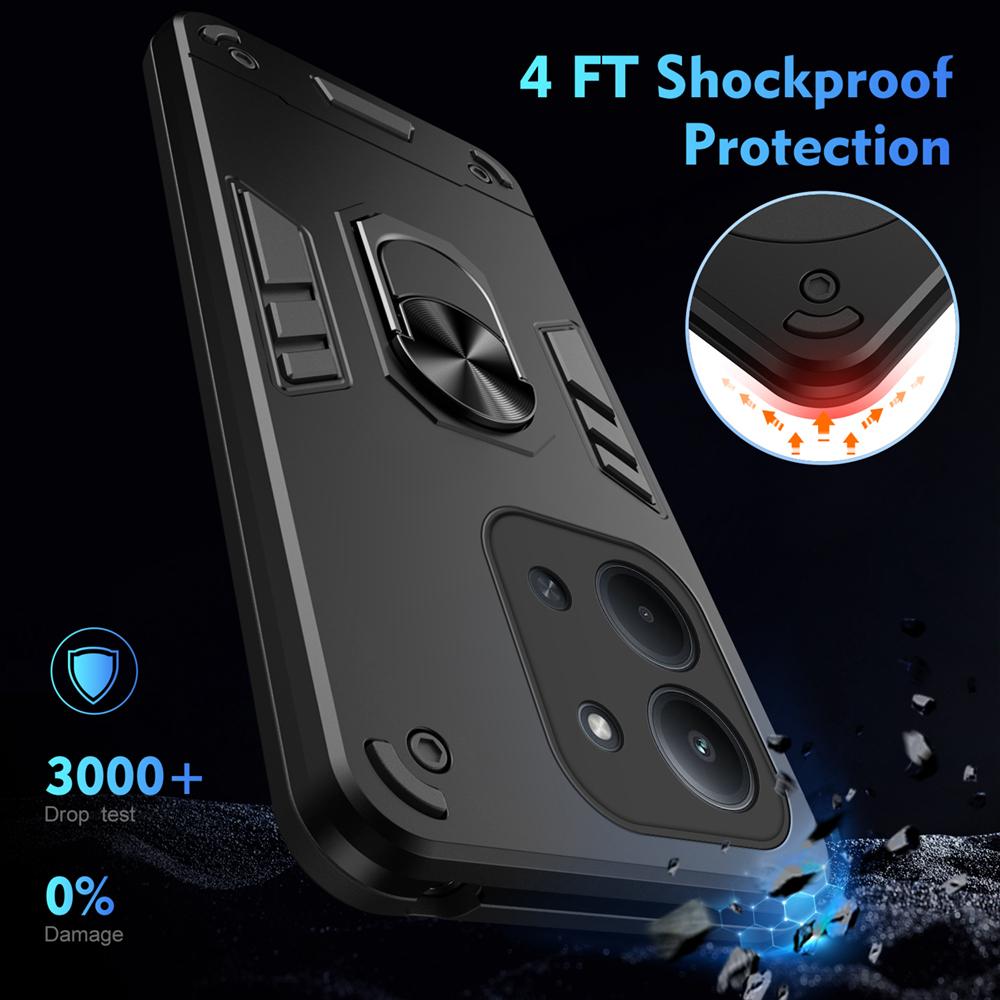KEYSION Shockproof Armor Case for Xiaomi POCO C85 Soft Silicone+PC Metal Ring Stand Phone Back Cover for Redmi 15C