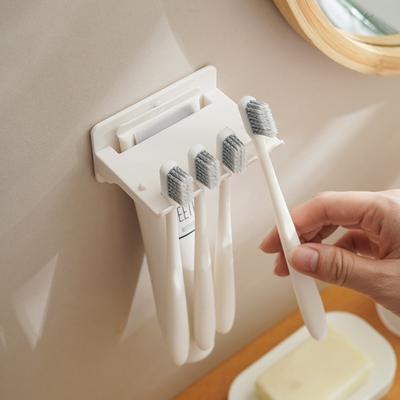 Soporte para cepillo de dientes de montaje en pared, 5 ranuras, adhesivo sin taladro, organizador de almacenamiento de pasta de dientes para teléfono multifuncional moderno, suministros de baño