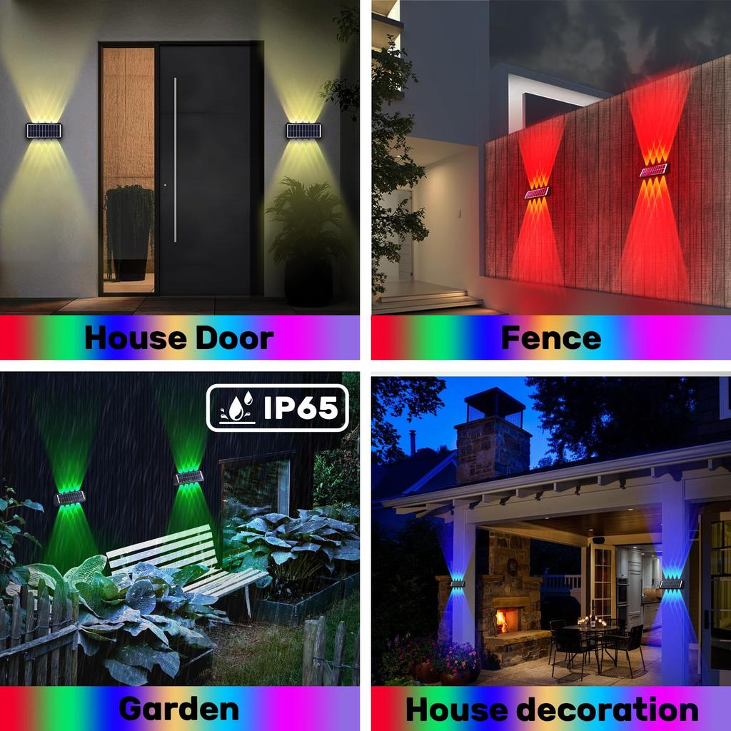 12LED Solar Light Wall Lamp RGB Gradient Color Up And Down Luminous Lighting Balcony Yard Garden Exterior Wall Washing Lamp