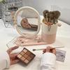 Rotatable Makeup Mirror with Storage Box, Desktop Cosmetic Brush Holder, Multifunctional Table Vanity Mirror Tray