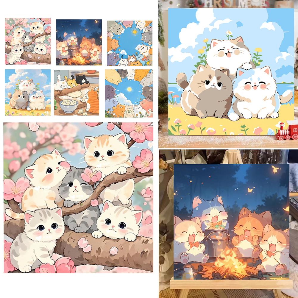 Cat Digital Oil Painting Cute Kitten Animal Artwork Coloring For Adults Art Supplies Personalized Gift Handmade Digital Decor
