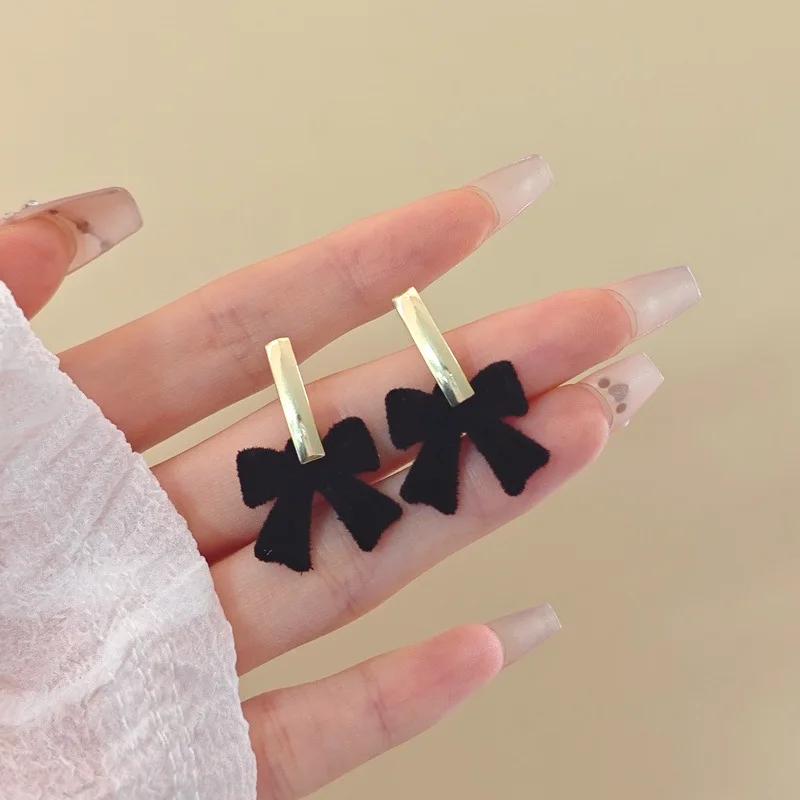 LATS Red Black Bowtie Earrings for Women Girls Simulated Pearl Cloth Bow Tie Earrings Jewelry Ear Accessories Beautiful Gifts