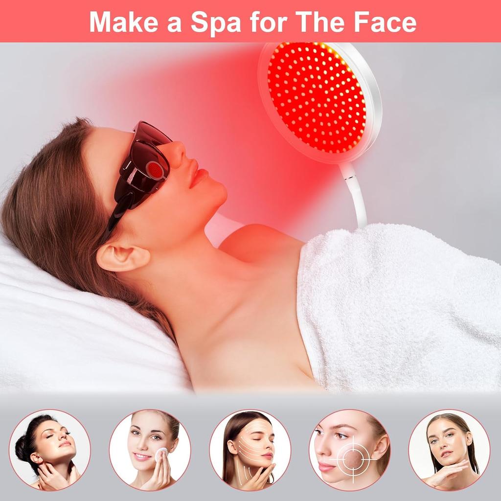 Rotlichttherapie mit Basis, 140 LEDs Rotlichtlampe mit Timer, 660nm Tiefrotes Licht mit Schwanenhals für Gesicht, Schulter, Nacken