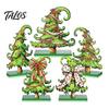 Christmas Table Centerpieces 5 Pcs Wooden Tabletop Tree Signs, Rustic Standing Green Desktop Decor Ornament with Curly Topper for Winter Holiday