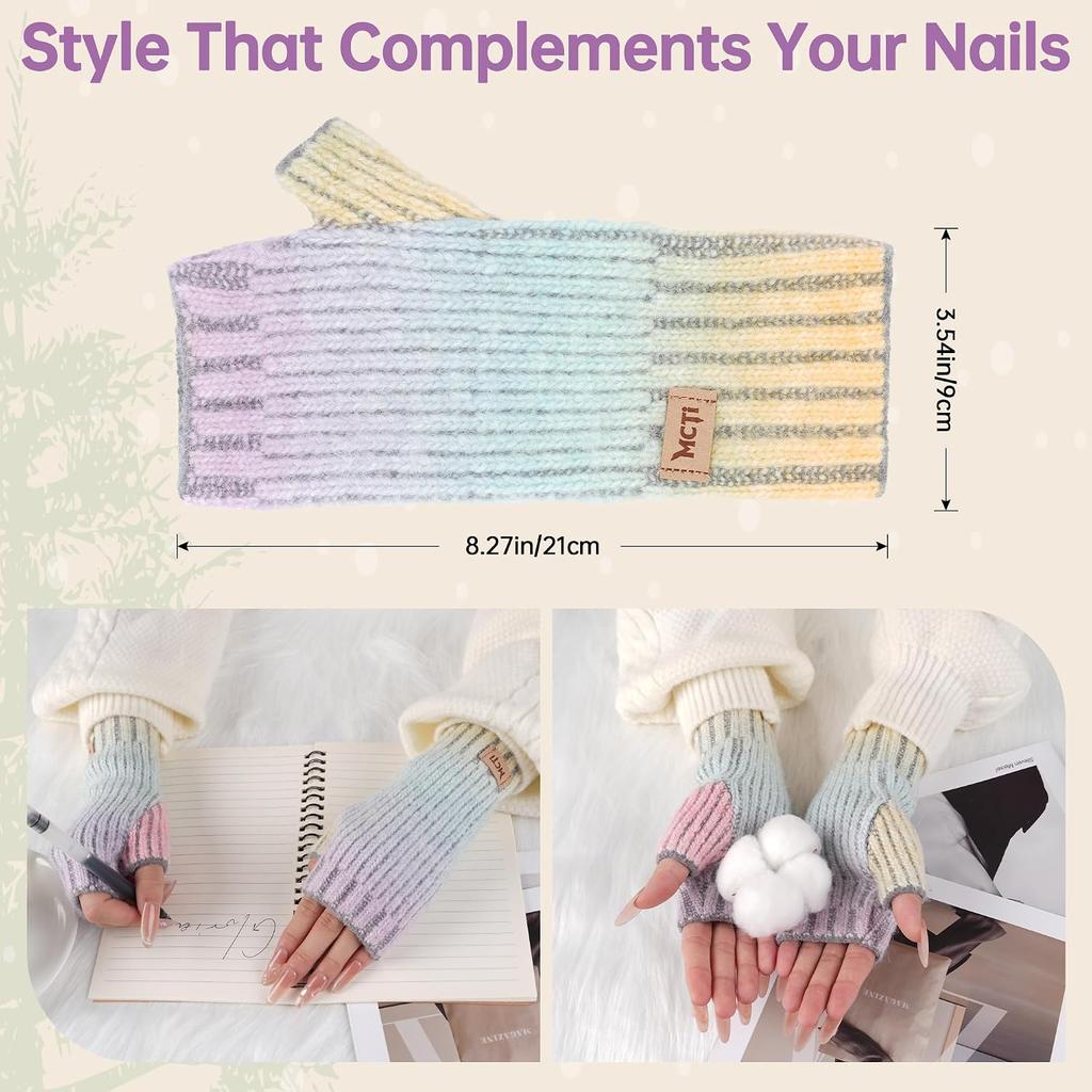 MCTi Winter Gloves Women, Warm Knitted Fingerless Mittens