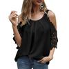 Ladies Top Hollow Lace Sleeves Spring Summer Loose Pure Color Shirt Blouse for Daily Wear