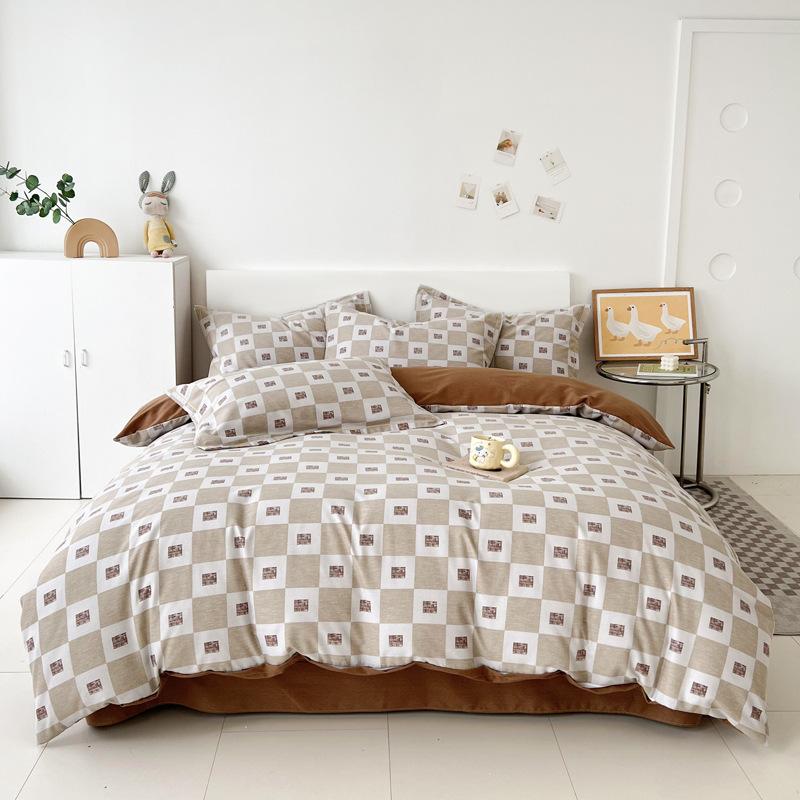 Thick Autumn Winter All Cotton Flannel 4 Piece Bed Sheet Set Home Use Pure Cotton Duvet Cover Fitted Sheet Pillowcases For Students Dormitory