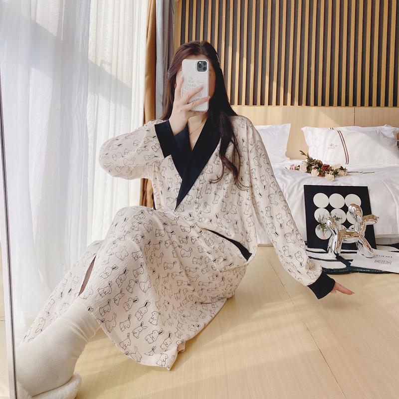 Long Sleeve Maternity Nightgown: Spring & Autumn Breastfeeding Pajamas with Cardigan for Pregnant Women