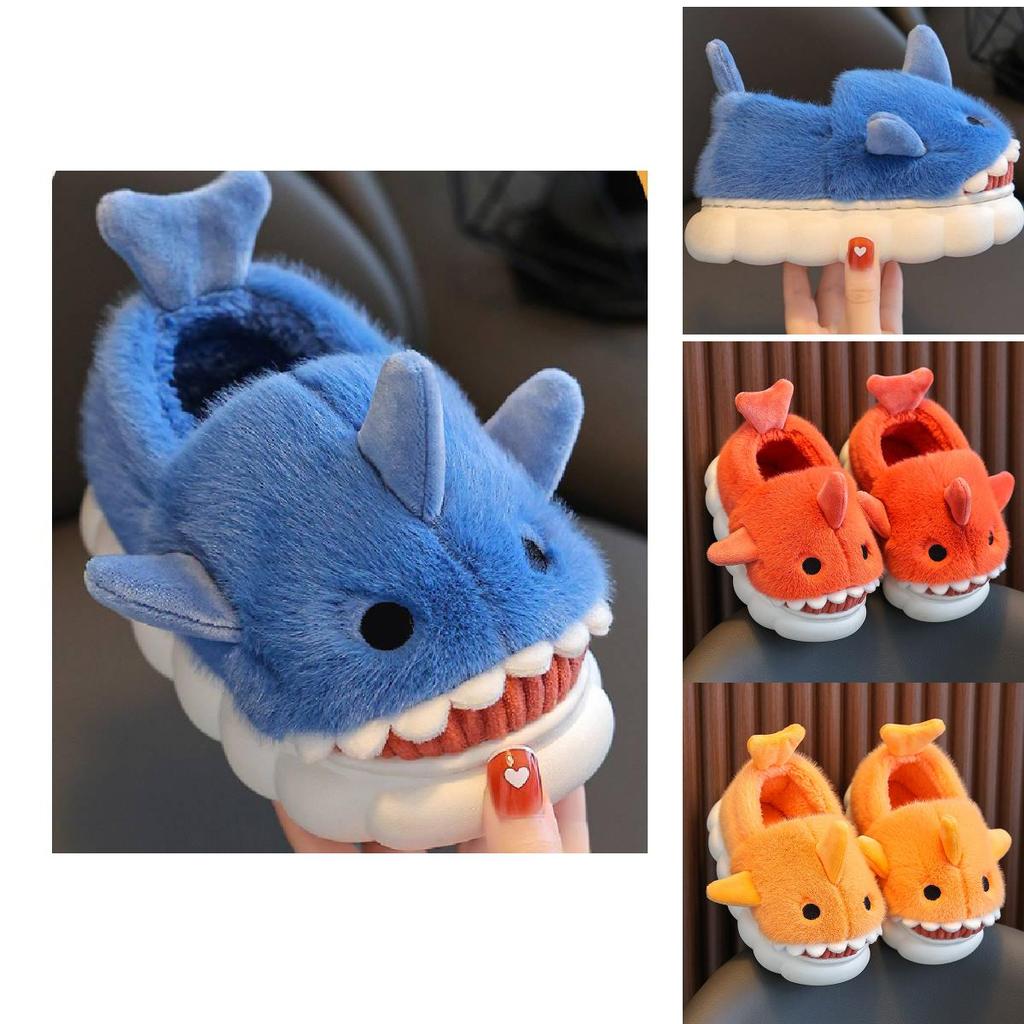 Adorabili Pantofole da Casa a Forma di Squalo Cartone Animato Per Bambini Antiscivolo Calde Scarpe da Casa Invernali