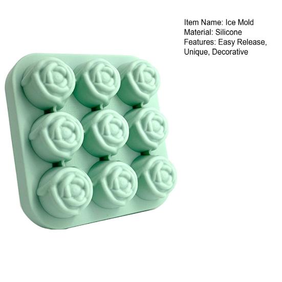 Rose Flower Silicone Ice Cube Tray 9-Cavity Square Mold for Chocolate Candy Flexible Non-Stick