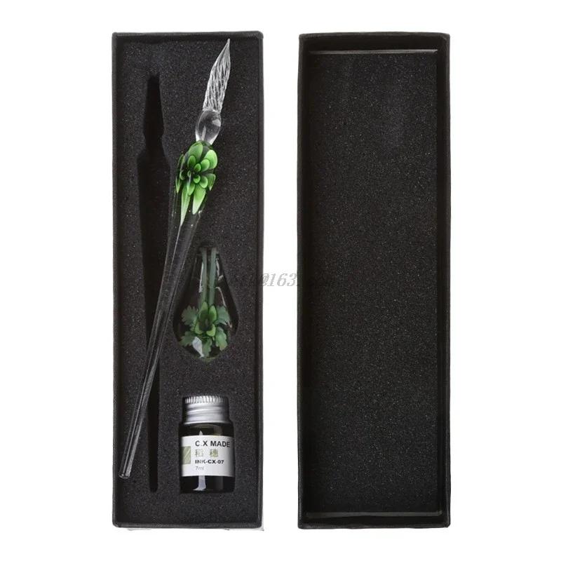 

Vintage Handmade Art Elegant Crystal Floral Glass Dip Pen Sign Ink Pens Gifts Students School Supplies Stationery зелёный