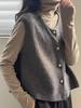 Korean-Style Slimming Knitted Vest with Gold Buttons - Women's Round Neck, Loose Sleeveless Top