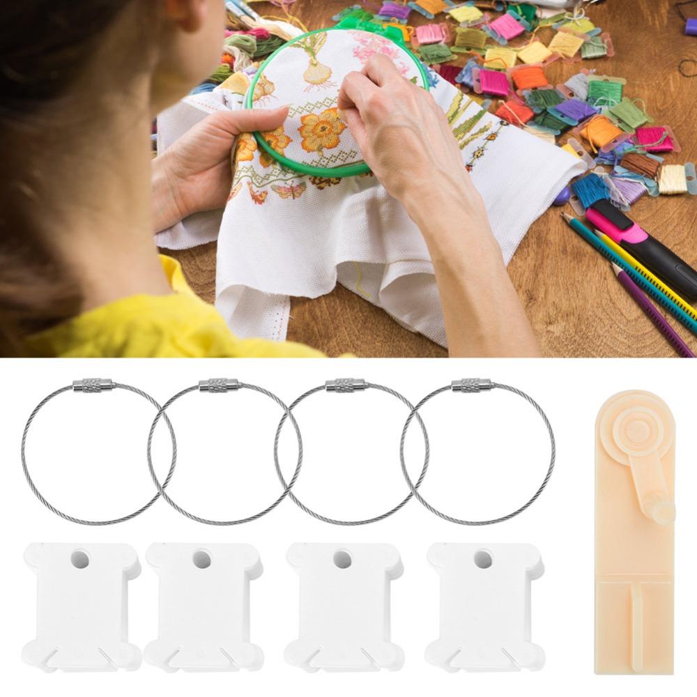 120pcs With Bobbin Winder Embroidery Floss Bobbins Plastic Cross Stitch Bobbins  For Cross Stitch