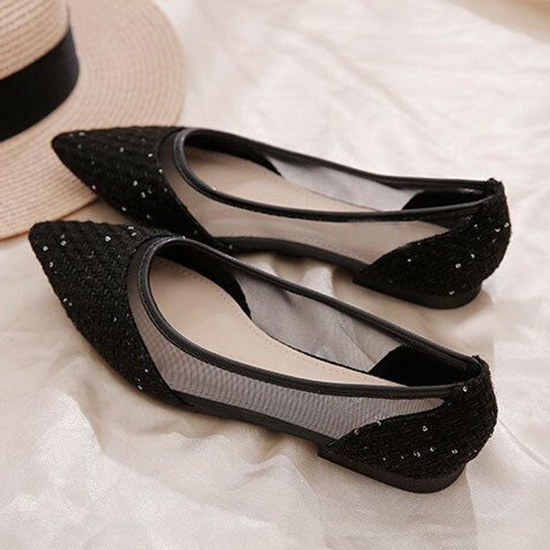 Mesh Breathable Women's Shoes New Year's New Flat-bottomed Pointed Head Shallow Mouth Single Shoes Xiaoxiangfeng Sandals with Skirts Doudou Shoes