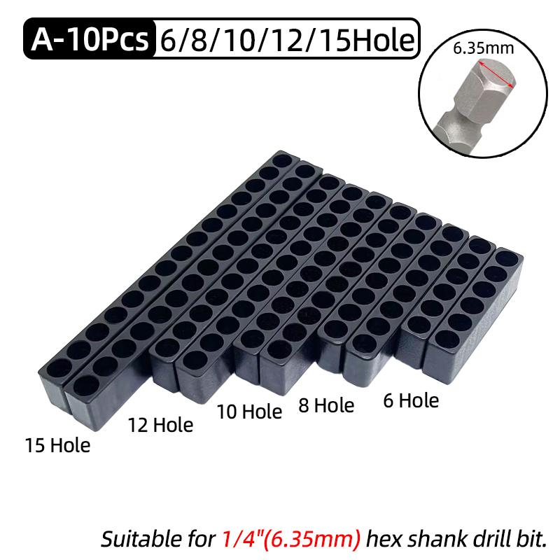10Pcs Set 6/8/10/12/15 Holes 6.35mm/4mm Hex Shank Screwdriver Bit Holder Plastic Drill Bit Head Storage Hand Tools Accessories