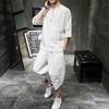 Men's Summer Chinese-Style Cotton Linen T-Shirt and Cropped Pants Suit